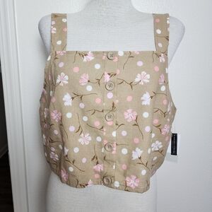 BP Nordstroms Pink & Tan Floral Print Square Neck Crop Women's Tank Size 1X NWT